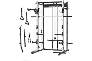 EonfitOmni Squat Power Rack with Smith Machine, Home Gym Power Cage with Pulley System, Cable Crossover and LAT Pulldown for Strength Training Equipment 1000lbs