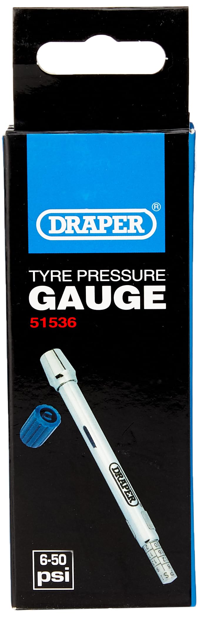 Draper 51536 Tyre Pressure Gauge, Blue