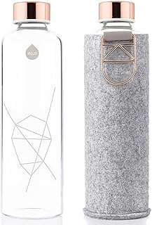 EQUA Glasflasche mit Filzhülle Mismatch Rose Gold 750 ml - Trinkflasche aus Glas mit Schutzhülle 0,75 l - Sportflasche mit Cover - Designer Trinkflasche für unterwegs