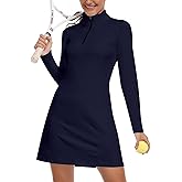 WOWENY Golf Dresses for Women Long Sleeve 1/4 Zip Tennis Dress with Shorts and Pockets UPF 50+ Workout Athletic Dress