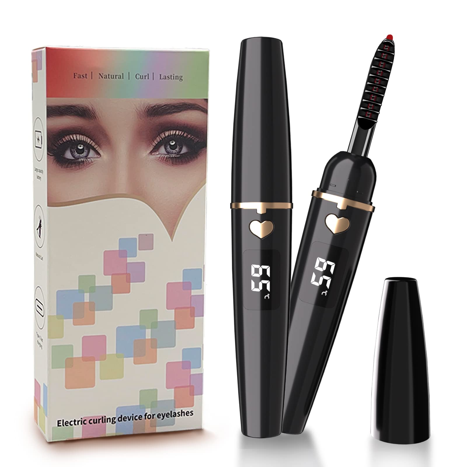 EYECURL Heated Eyelash Curler, Heated Lash Curler, Eyelash Curler Heated for Perfect Curls Every Time - Long Lasting Makeup, Intelligent Power Off (Black, X8-132MM)