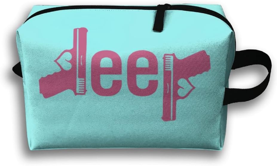 Travelling Makeup Bag I LOVE Car AND GUNS Car For Women Zipper Cosmetics Case, White, One Size