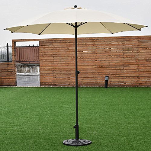 SKEMiDEX---8.2Ft Height Adjustable Outdoor Patio Umbrella Market Sun Shade Beech Beige New. Ideal For Commercial And Residential Use Height Adjustable Range From 5.2ft To 8.0ft