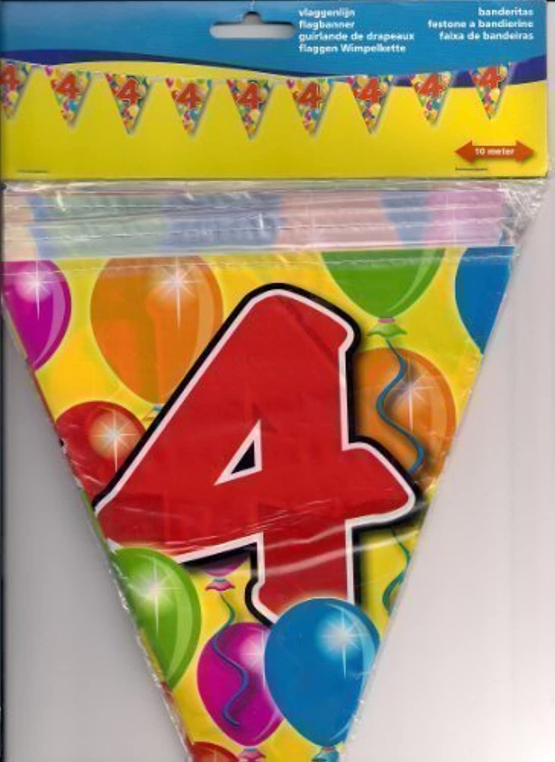 Folat 4534 4th Birthday Bunting with Balloons-Colourful-10 m, Multicoloured, 4 (EU)