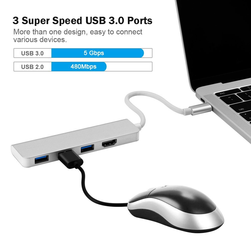 USB C to HDMI Adaptor,ink-topoint USB C Hub HDMI 4k with 3 USB 3.0 Ports,USB Type C Multiport Adapter for 2017 MacBook Pro/2017 iMac/Samsung S8 plus,Plug and Play