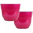 Garden Elements Indoor/Outdoor Glazed Brushed Happy Plastic Planter, Large, Bright Pink, 15" (Pack of 2)