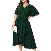 CICIDUDU Plus Size Formal Wedding Guest Cocktail Dresses for Curvy Women Maxi Dress Wrap V Neck Short Sleeve