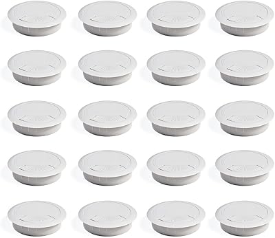Emuca White Plastic Desk Cable Grommet 60mm Hole Set of 20 for Table Worktop
