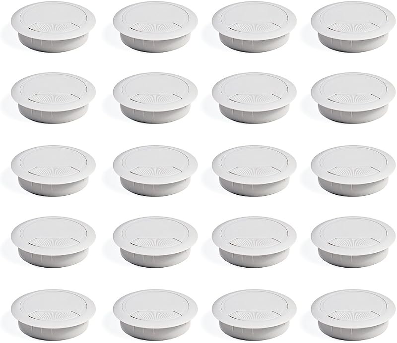 Emuca White Plastic Desk Cable Grommet 60mm Hole Set of 20 for Table Worktop
