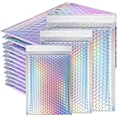 PLMMOUT 50 Pcs Metallic Bubble Mailers,Waterproof Self Seal Adhesive Shipping Bags,Holographic Cushion Envelopes,Foil Glitter Shipping Mailer,Poly Padded Envelopes for Mailing Packing Small Business