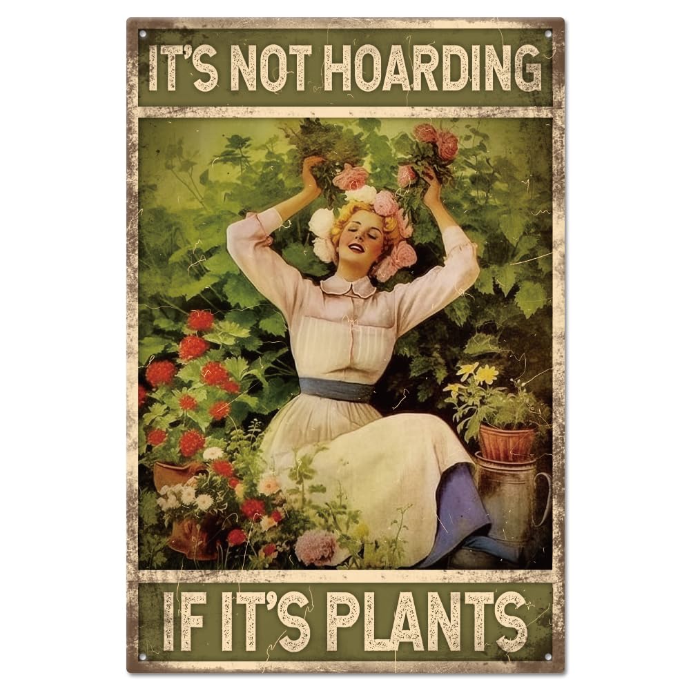 GLOBLELAND Gardener Tin Sign Vintage Women Tin Sign Vintage Metal Tin Sign Art Plaque Poster Retro Wall Decor Tin Painting Tin Signs 8×12inch for Home Bar Coffee Shop Club Decoration