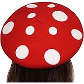 Red Mushroom French Beret Handmade Wool Felt Vintage Artist Hat Classic Cap for Women Halloween Decor Xmas Gift