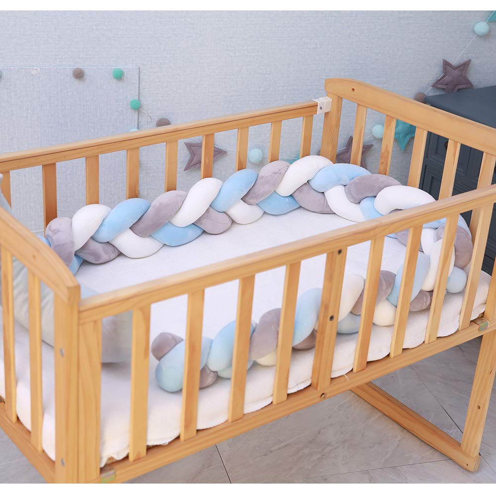 Lion Paw Crib Bed Bumper Pillow Cushion 78.7in Crib Sides Protector Infant Cot Rails Newborn Gift Knotted Braided Plush Nursery Cradle Decor (White-Blue-Gray 78.7in) : Baby