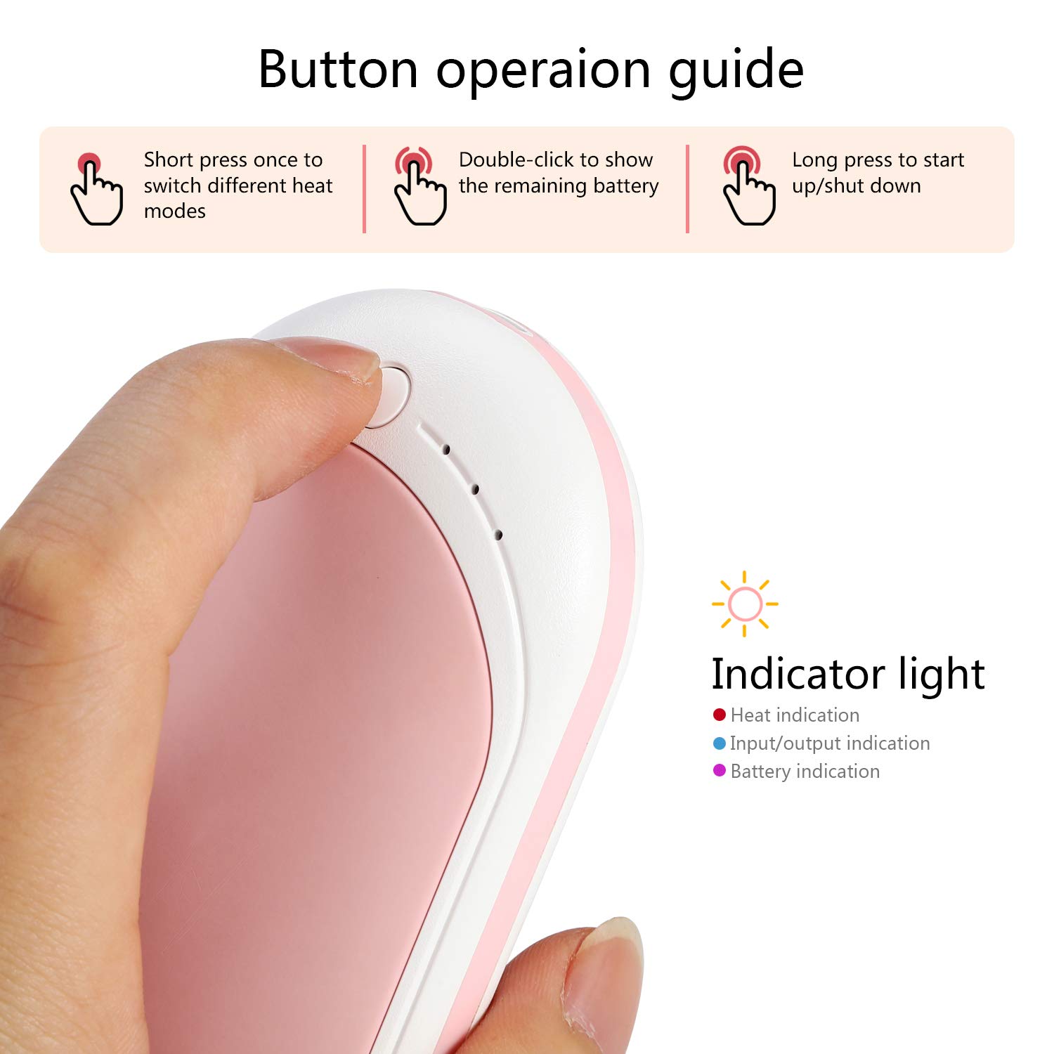 LOMIDA Hand Warmers Rechargeable 5200mAh Power Bank 2-in-1 Portable Battery Charger, Electric Double-Side Pocket Reusable Hand Warmers, Best Gift for Women and Men in Winter (Pink)