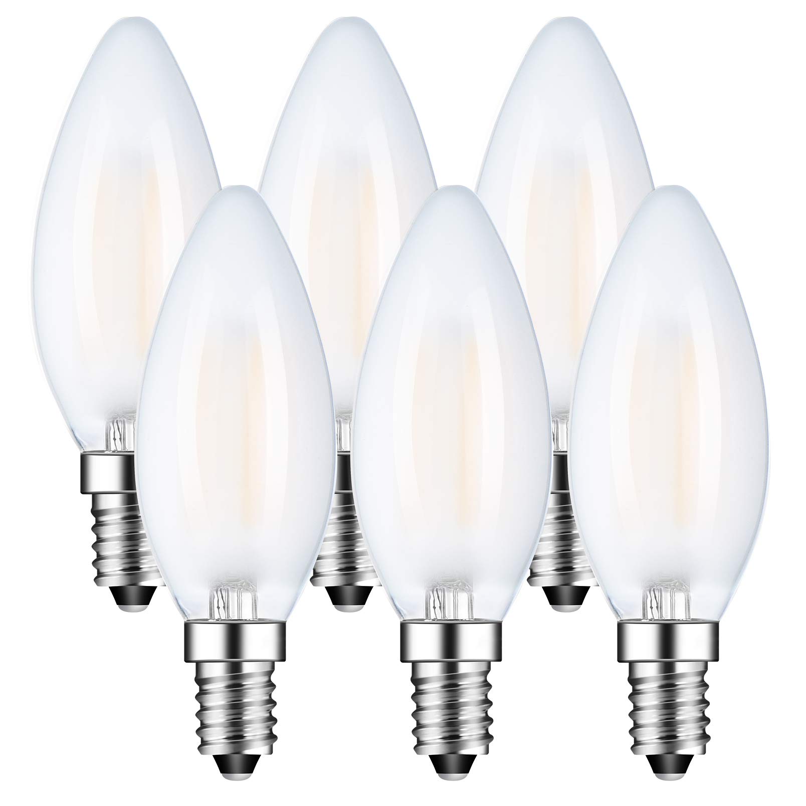 E14 Dimmable 6W LED Candle C35 Frosted Light Bulbs, 60W Incandescent Bulb Equivalent, 2700K Warm White, 600lm, Pack of 6