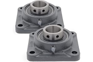 QJZ [2-Pack] UCFS208-24 - 4-Bolt Flange-Mount Ball Bearing Unit, Insert Bearing UC208-24, Cast Iron Housing FS208, Bore Shaft 1-1/2 in (38.1 mm), Set Screw Locking, 5-1/8 in (130.17 mm) Flange Length