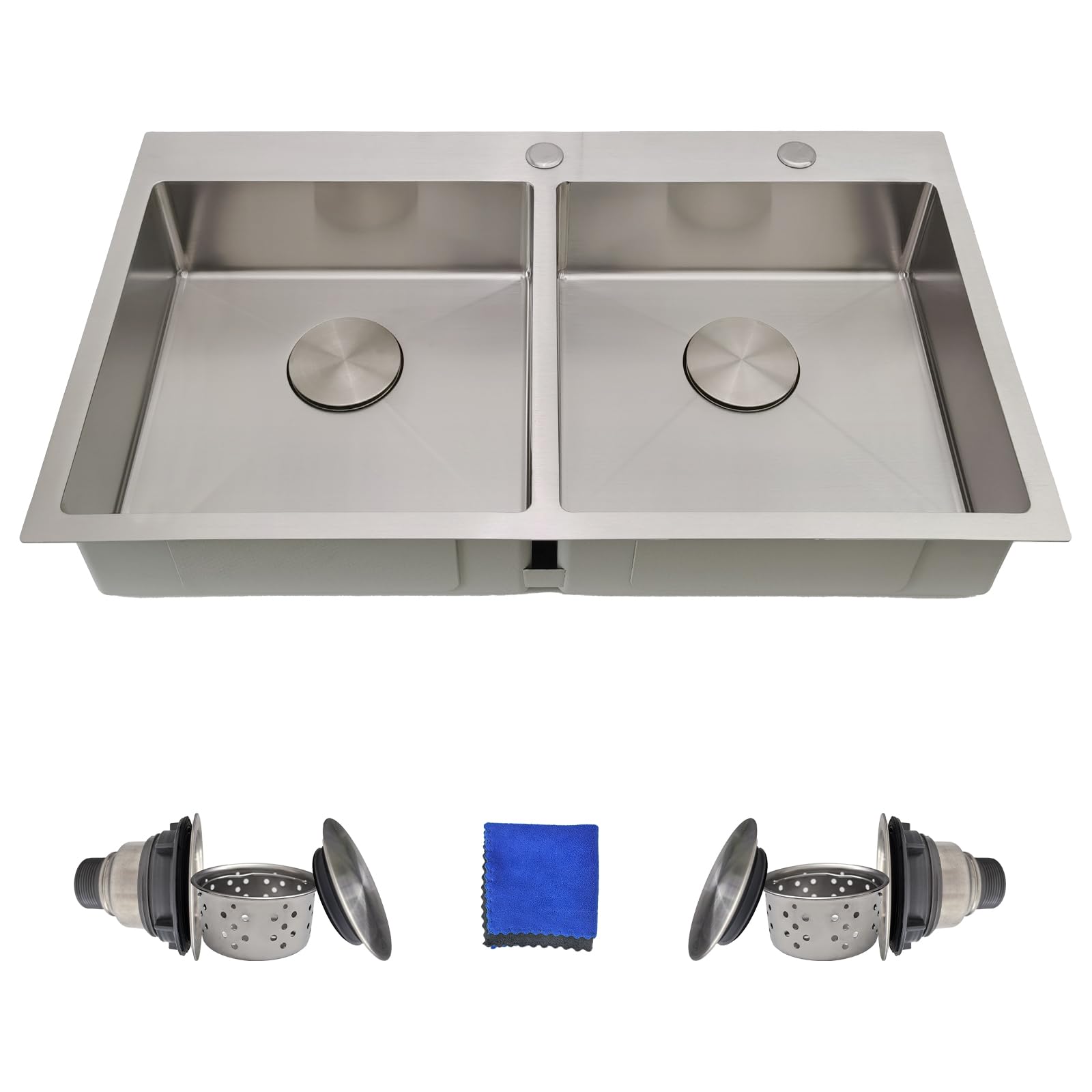 Photo 1 of 33 Inch Double Bowl Kitchen Sinks Drop In – Delironexu 16 Gauge Stainless Steel Kitchen Sink Double Bowl, 33x19 Drop In Double kitchen sink with Brushed Finish, 6 Inch Deep 50/50 Overmount Sink