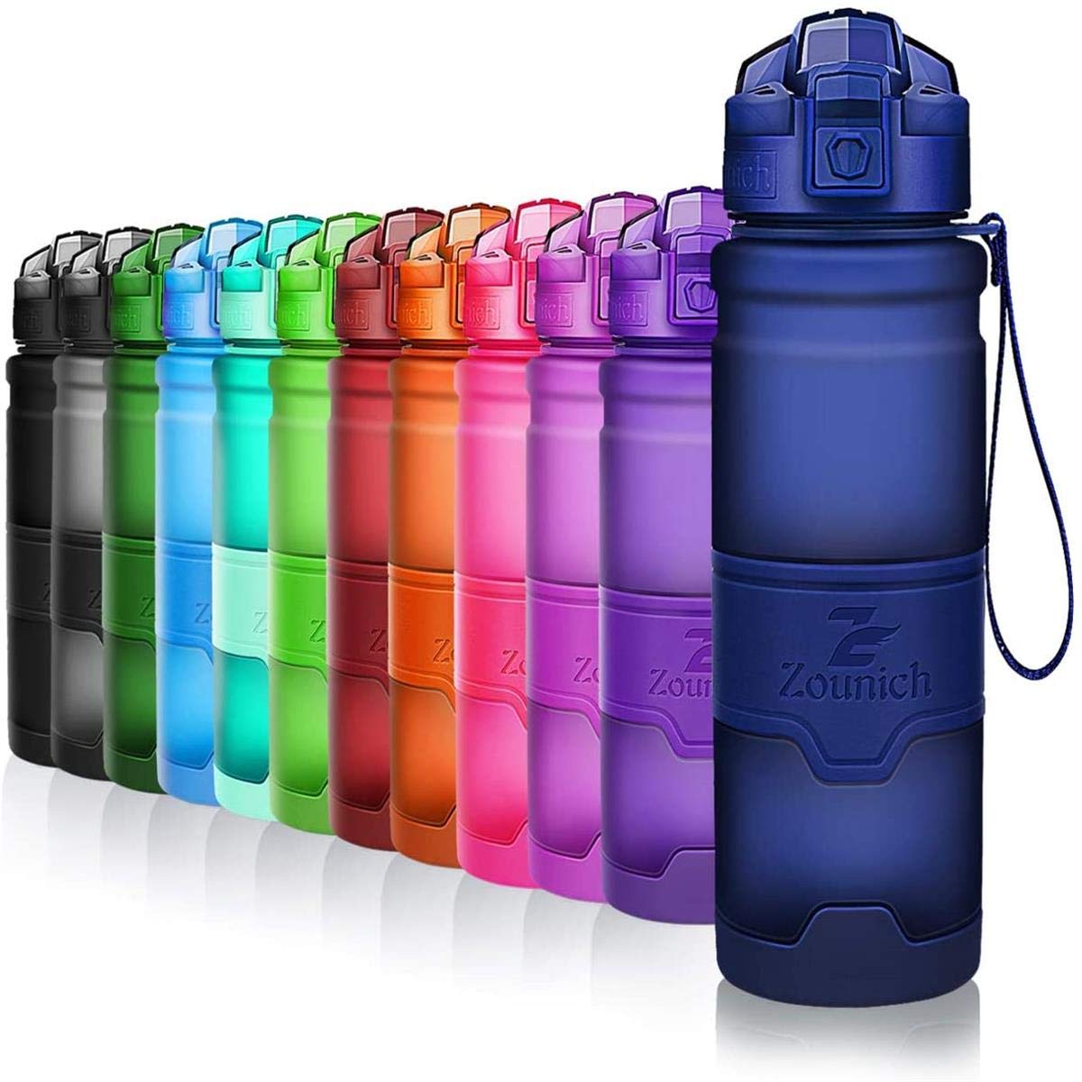 Zounich Best Sports Water Bottle Leak Proof 1L/700ml/500ml/400ml BPA Free Tritan Drink Bottles|Kids,Adults,Gym,School,Sport,Cycling| with Times to Drink & Fruit Infuser Filter & Lock Cover| Reusable