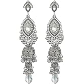 Jhumka Long Tassel Bell Earrings Vintage Jhumki Bollywood Traditional Ethnic Dangle Drop Bohemian Chandelier Earring for Women Oxidized Crystal Wedding Party Festival Indian Jewelry Gift
