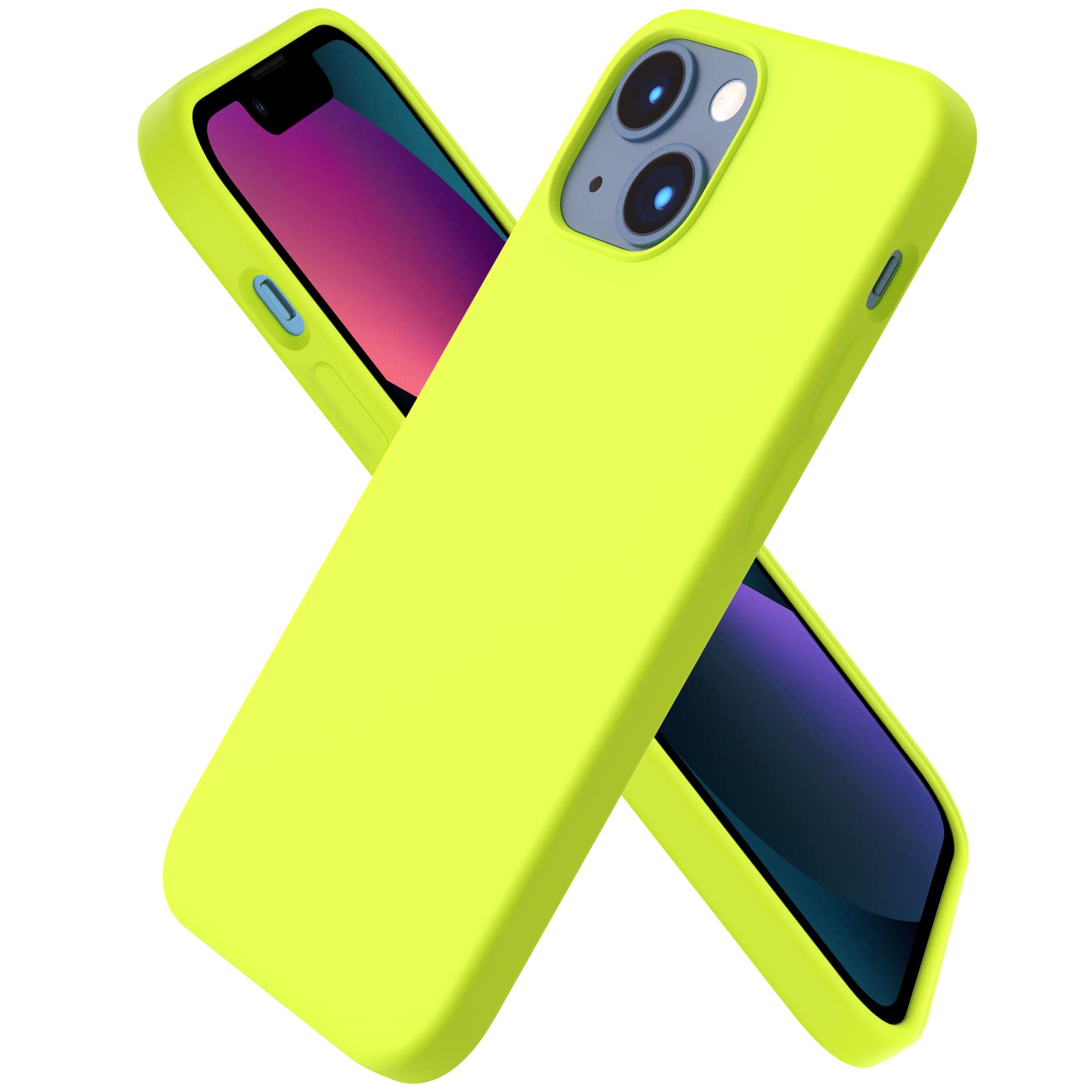 Photo 1 of ORNARTO Compatible with iPhone 13 Mini Case, Slim Liquid Silicone 3 Layers Full Covered Soft Gel Rubber with Microfiber Case Cover 5.4 inch-Fluorescent Yellow
