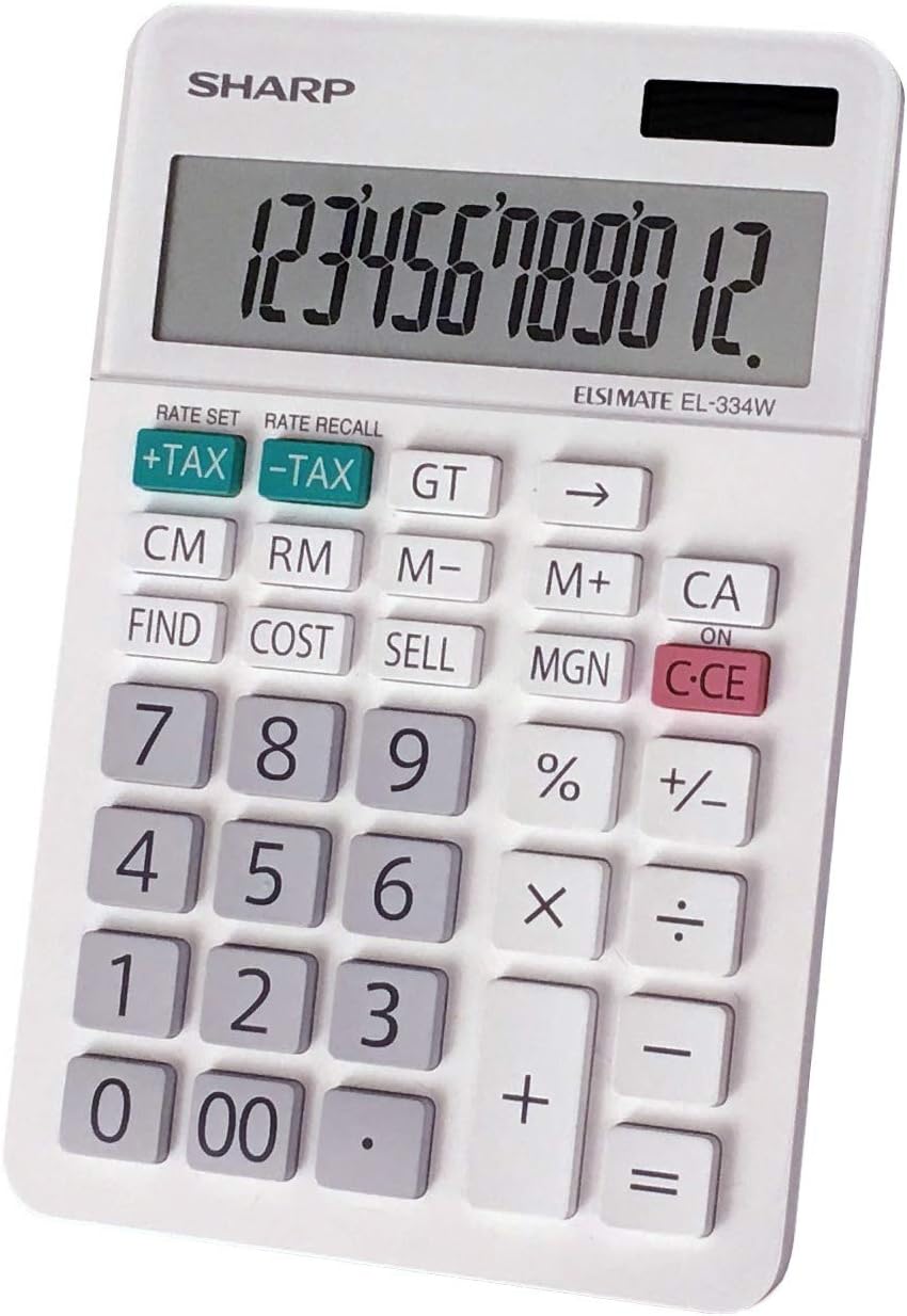 Sharp EL334W EL-334W Large Desktop Calculator, 12-Digit LCD