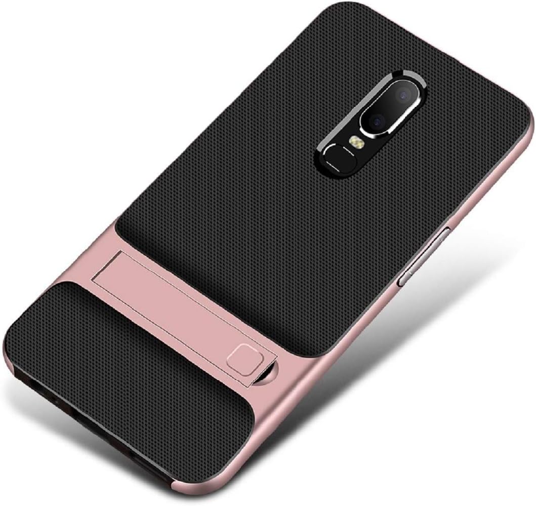 OnePlus6T Case, Special Foldable Movie Stand Plating Hard Bumper Frame+Soft Thin Armor Cover, TAITOU New Ultralight Slim Protect Case for OnePlus 6T Rosegold