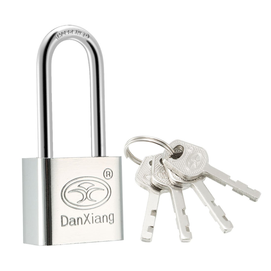Sourcingmap Stainless Steel Padlock, 30mm Body Wide Chrome Finish Harden Long Shackle, Keyed Different