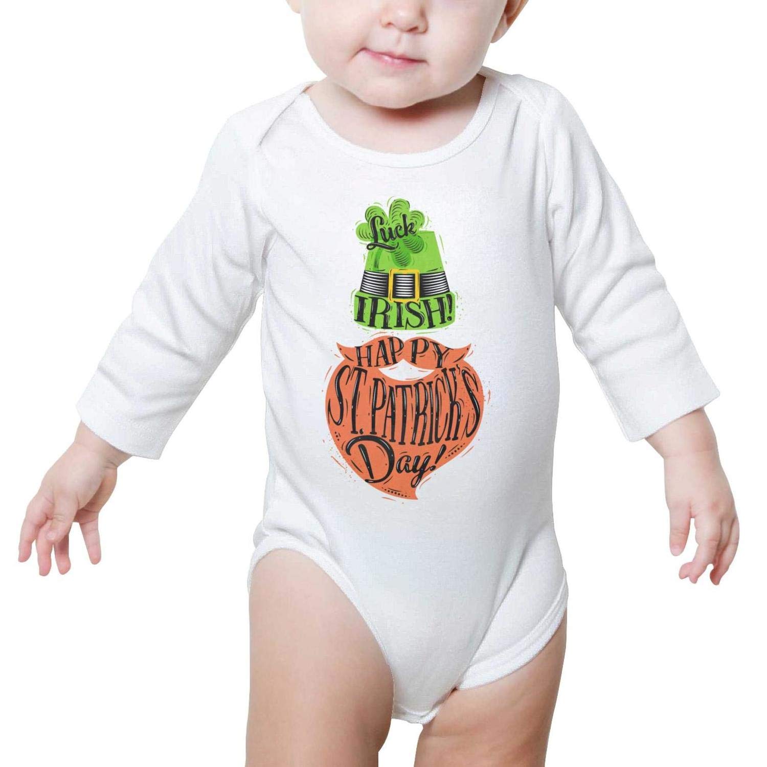 Poster St Patrick Hat and Beard Newborn White Outfits Long Sleeve Neutral Cotton Soft