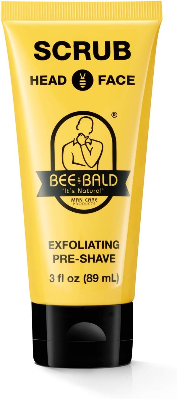 Bee Bald SCRUB Exfoliating Pre-Shave deep cleans and removes pore clogging dirt, oil and dry, flaky skin