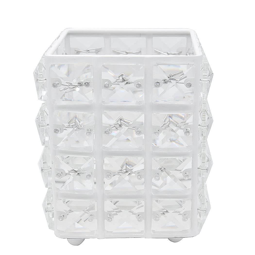 SIPLIV Makeup Brush Holders Pen Holder Handcrafted Crystal Eyebrow Pencil Pen Collection Cosmetic Storage for Vanity Bathroom Office Desk Organizer - Square, White