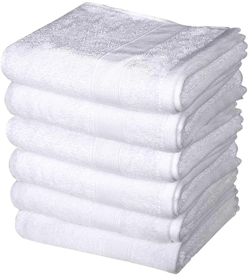 Set of 6 White Hand Towels for Home Kitchen Hotel Spa Yoga Bathroom and Restaurant - 71 x 41 Cm Pure Cotton - Soft and Comfortable Against Your Skin