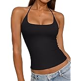 REORIA Womens Sexy Halter Backless Tank Tops Basic Double Lined Camisole Crop Tops Y2K Trendy Sleeveless Shirts Going Out Top