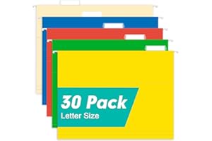 HERKKA Hanging File Folders, 30 Pack Letter Size Reinforced Hanging Folders, Designed for Bulky Files, Medical Charts, Filing Cabinet, Adjustable Tabs, Assorted Colors