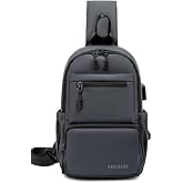 Anti Theft Sling Crossbody Backpack Shoulder Bag for Men,Mini Chest Bags with USB Charger Port For Casual Camping Biking Travel Cycling (Grey)