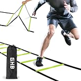 GHB Tangle Free Agility Ladder, 18FT 12 Fixed Rungs | Straps Wrapped Hard Plastic, Speed Footwork Training for Football, Soccer, Guide Book Carry Bag, Kids Youth Adults