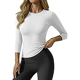 Neer Women's Workout Tops 3/4 Sleeve Compression Shirt Athletic Gym T-Shirt Yoga Running Fitted Crew Neck Basic Tee