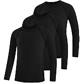 LessonZoo 3 Pack Youth Boys' Compression Shirts Long Sleeve Athletic Undershirt Quick Dry Kids Base Layer for Baseball Soccer