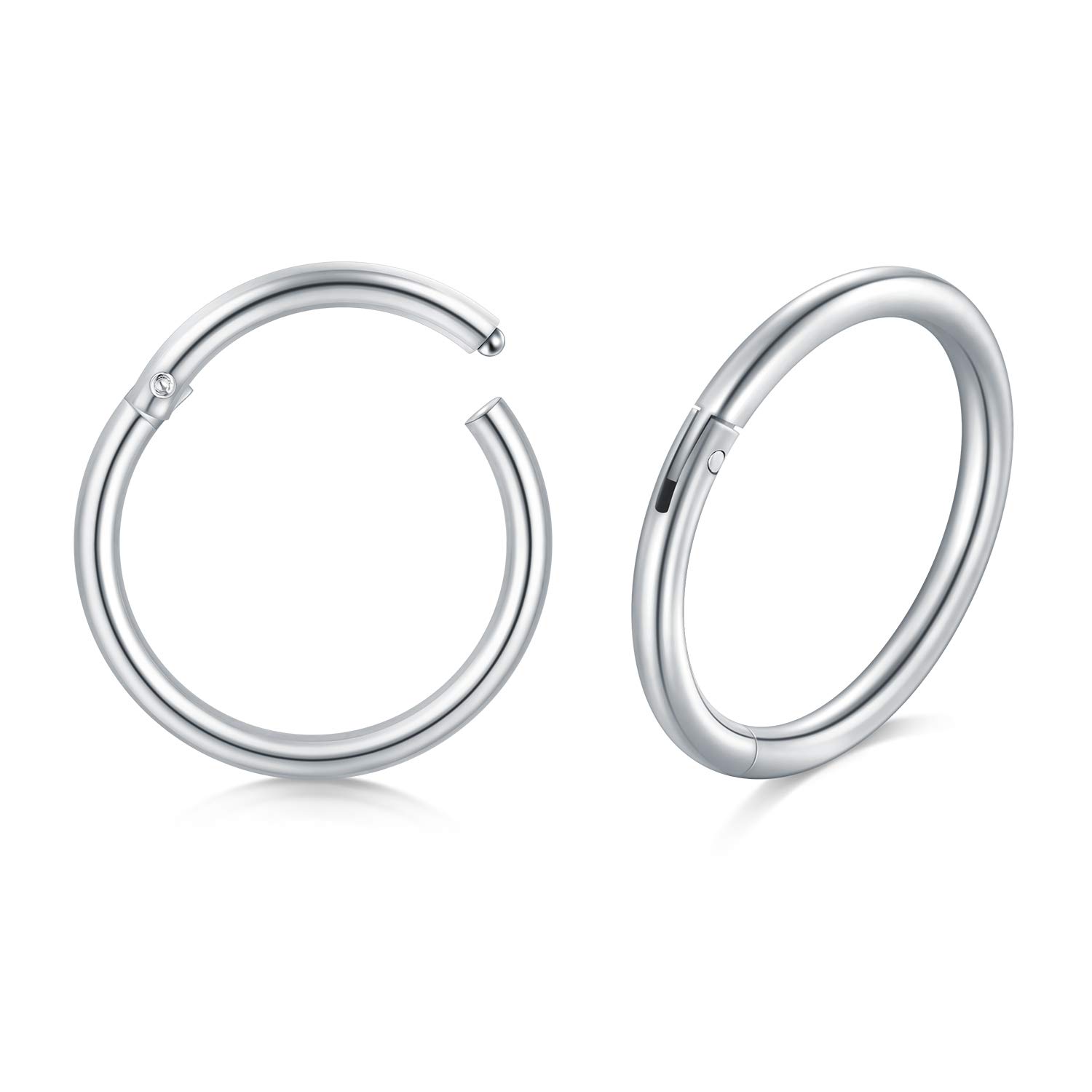 Briana Williams 1 Pair Hinged Clicker Nose Lip Ring 18G Segment Tragus Daith Earring Stainless Steel Piercing 8/10/12mm Hoop