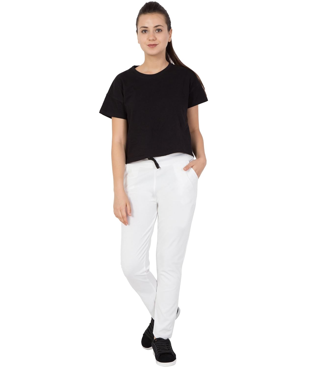 american-elm women's white solid pattern trackpant