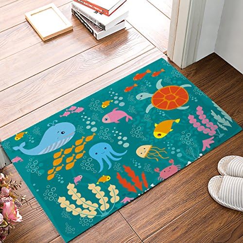 Findamy Non-slip Door Mat Entrance Rug Rectangle Absorbent Moisture Floor Carpet for Indoor Outdoor Colorful Sea Pattern Doormat 18x30 inch