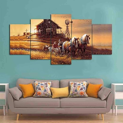 Giaoge 5 Unidades Lienzo Caballo Casa De Madera Cuadro Pintura