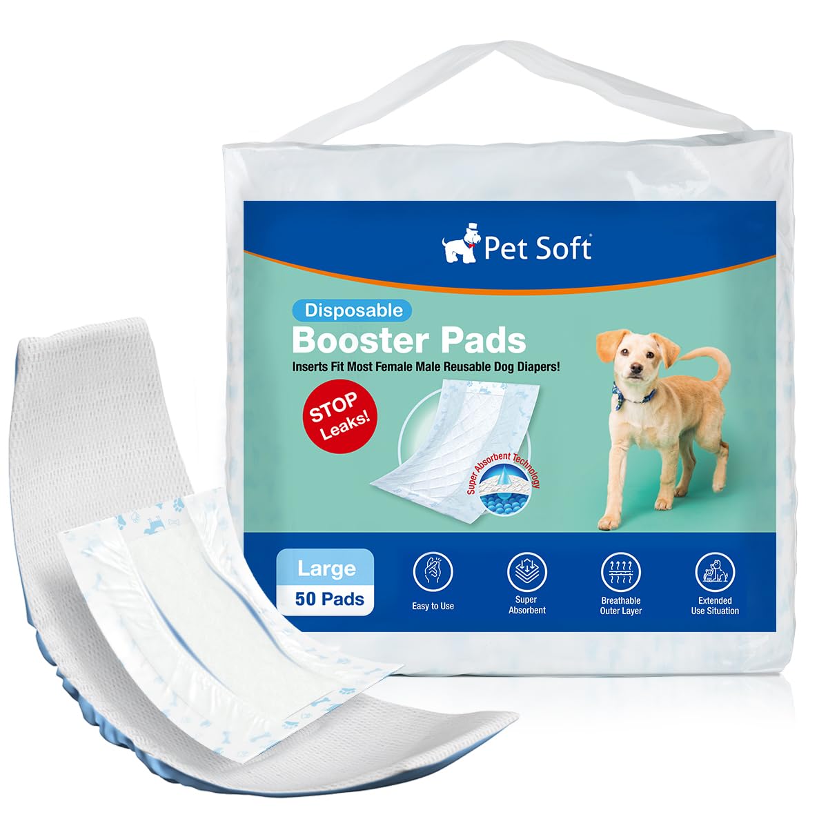 Pet Soft Dog Diaper Liners, 50ct Disposable Dog Nappy Liners for Male Female Dogs with Side Leak-Proof Protection, Period Absorbent Dog Inserts Booster Pads for Dog Nappies (L-50)