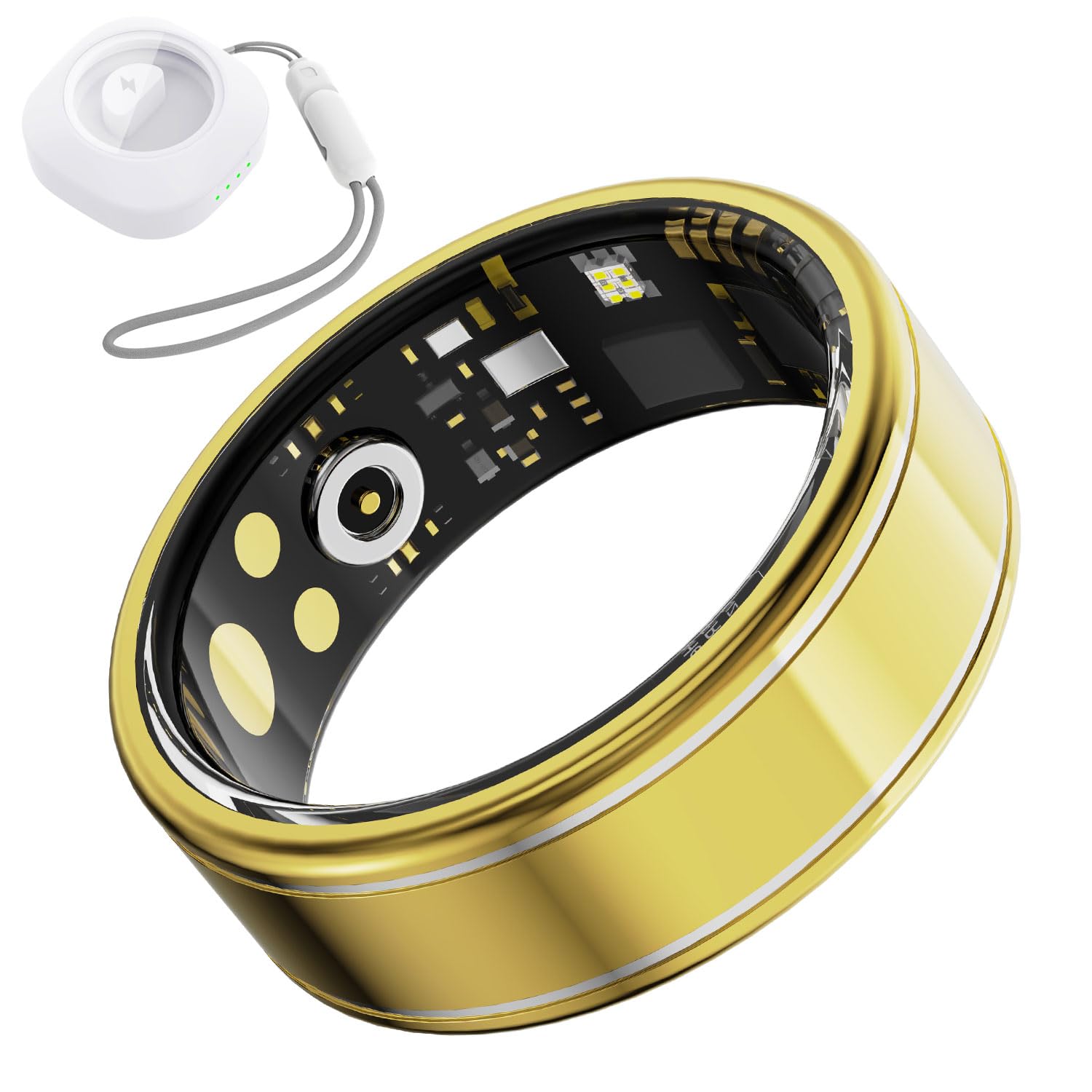 Photo 1 of Activity Tracker Ring for Men Women – Smart Health Ring with Heart Rate, SpO2, Blood Pressure, Sleep Monitoring, Step & Calorie Counter, 5ATM Waterproof, No Subscription Fee (Gold 9)