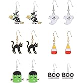 YAHPERN Halloween Drop Dangle Earrings Set Pumpkin Ghost Spider Boo Bat Cat Hook Earrings Halloween Earrings For Women