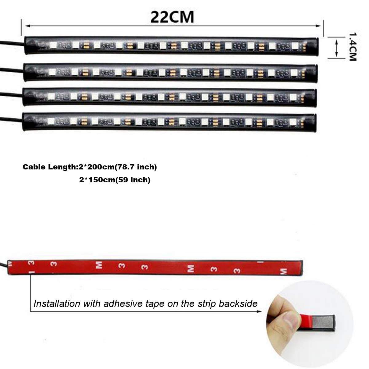 Lononvie Car Interior Lighting Kit Sound Sensor Light,4pcs 8 Color 48LED light,Strip Atmosphere Decorative for Car With Music Sound Active Function and IR Remote Control