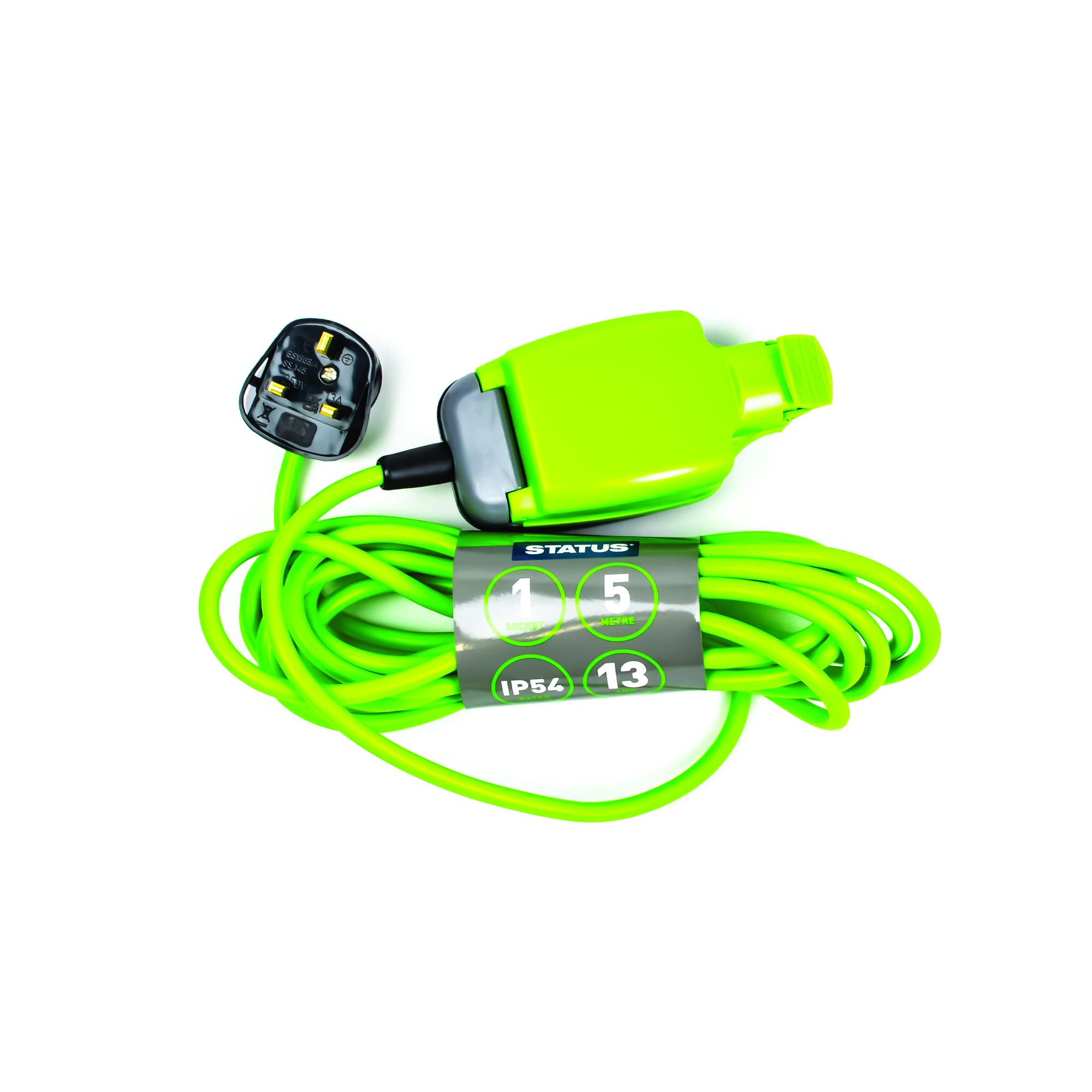 STATUS 1 Socket Extension Lead, 5m Green Extension Cable, 13 amp Weatherproof Socket, 1W5M13AIP54S6 — image 1