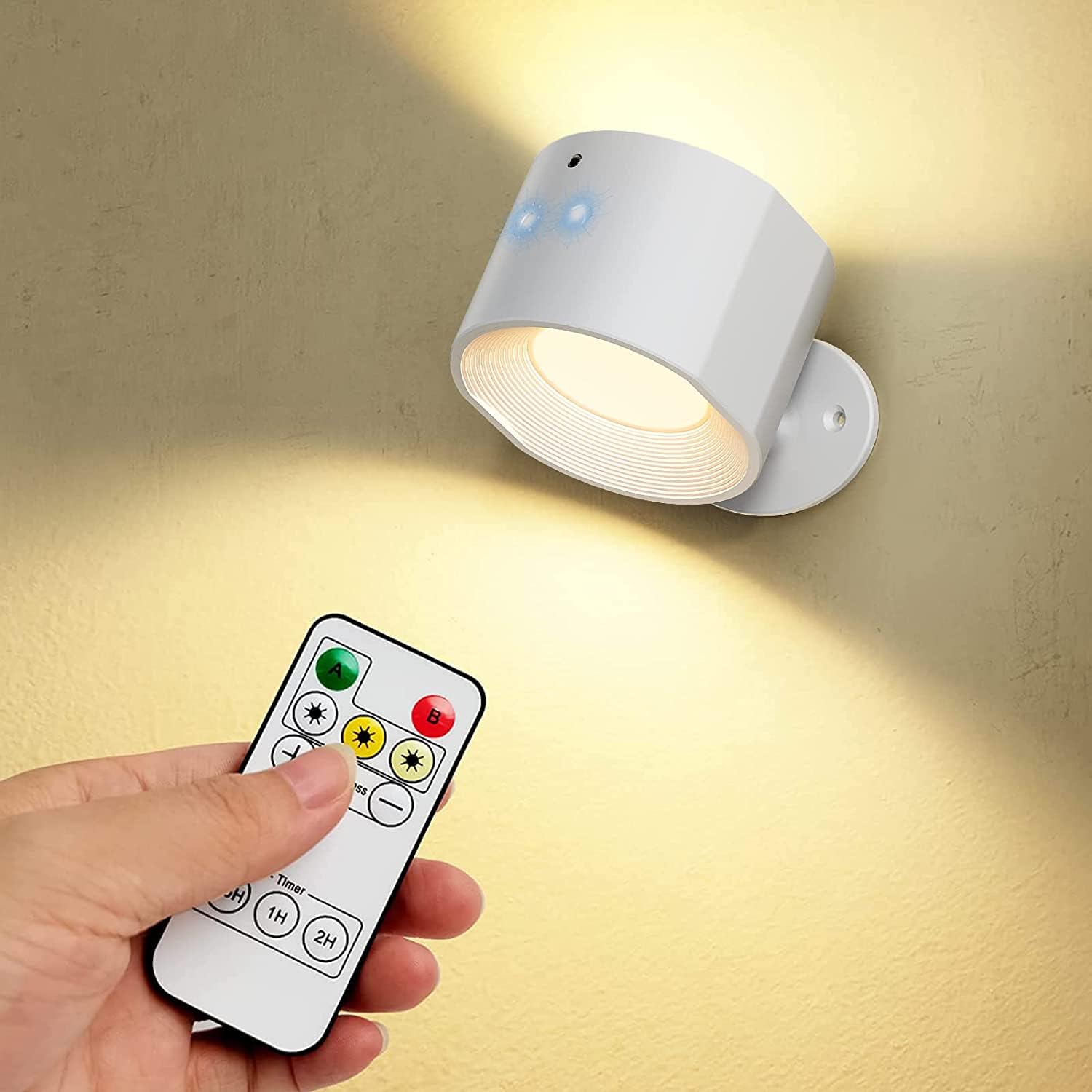 Wall Lights with Remote Control Wall Lamp Dimmable Rechargeable Wall Light Indoor with Touch Control 3 Brightness Levels 360° Rotation (White)