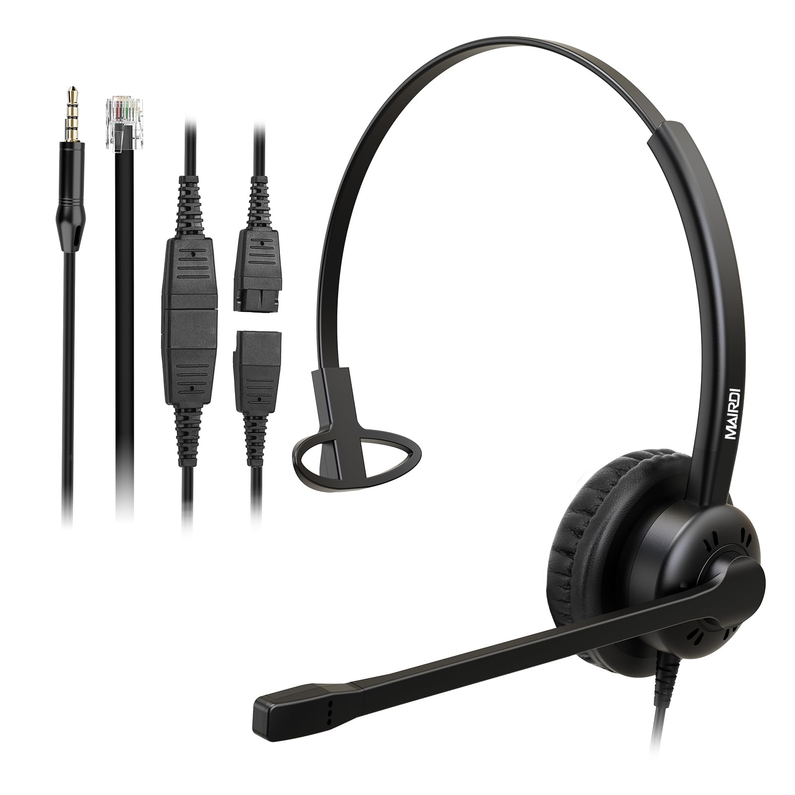 MAIRDI Phone Headset with Noise Canceling Microphone, Call Center Office Headset with RJ9 Jack & 3.5mm Connector for Landline Deskphone Cell Phone PC Laptop, Telephone Headset Work for Polycom