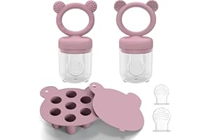 LNXUSOQS Silicone Breastmilk Popsicle Molds with Baby Food Feeder, BPA Free Fruit Feeder Pacifier with Frozen Ice Tray for Baby Feeding Safely, Infant Fruit Teething Toy (Pink)