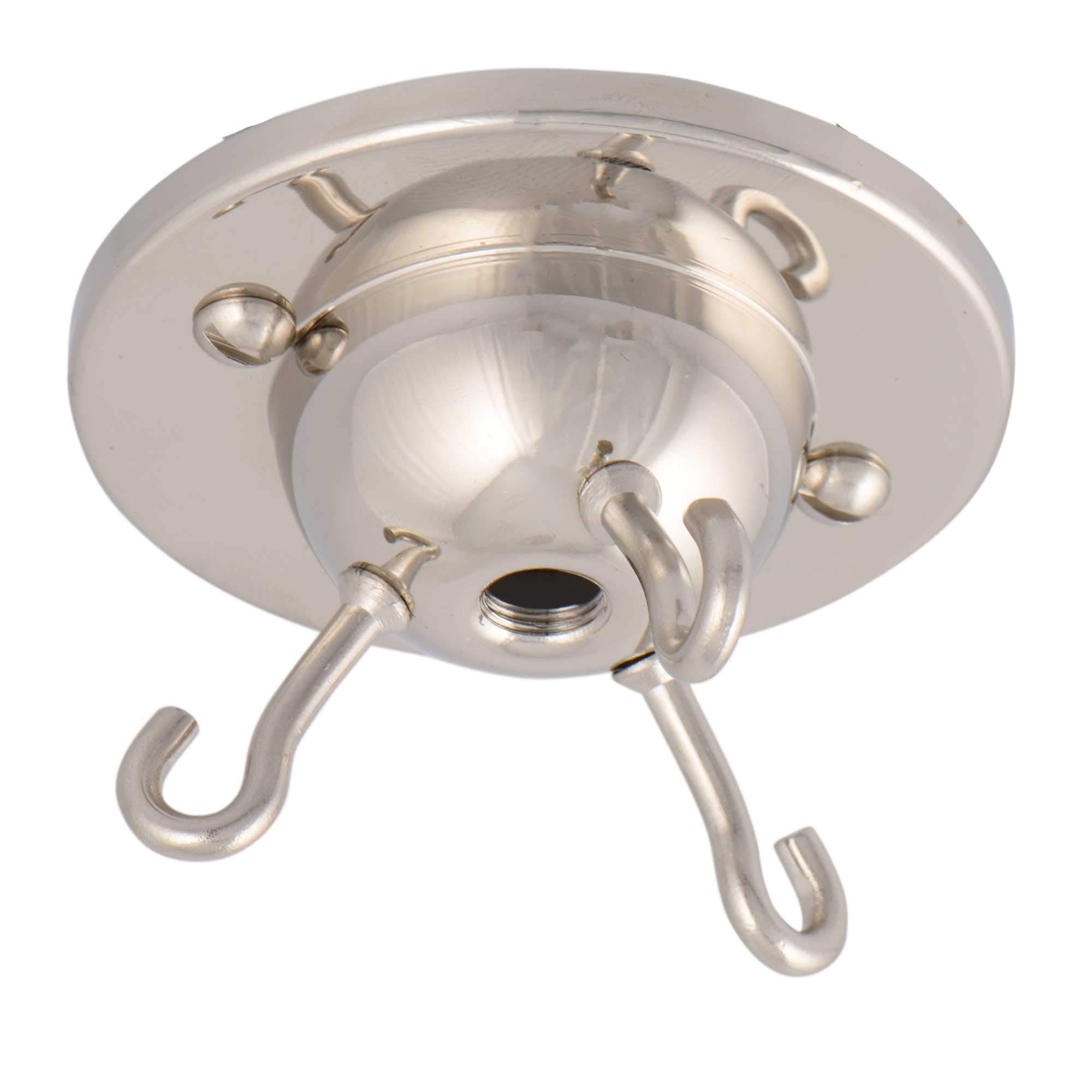 ElekTek Nickel 3-Hook Ceiling Rose Plate for DIY Suspended Indoor Hanging Plants, Decorative Inverted (Fly Catcher) Shades Without Wired Light Fittings